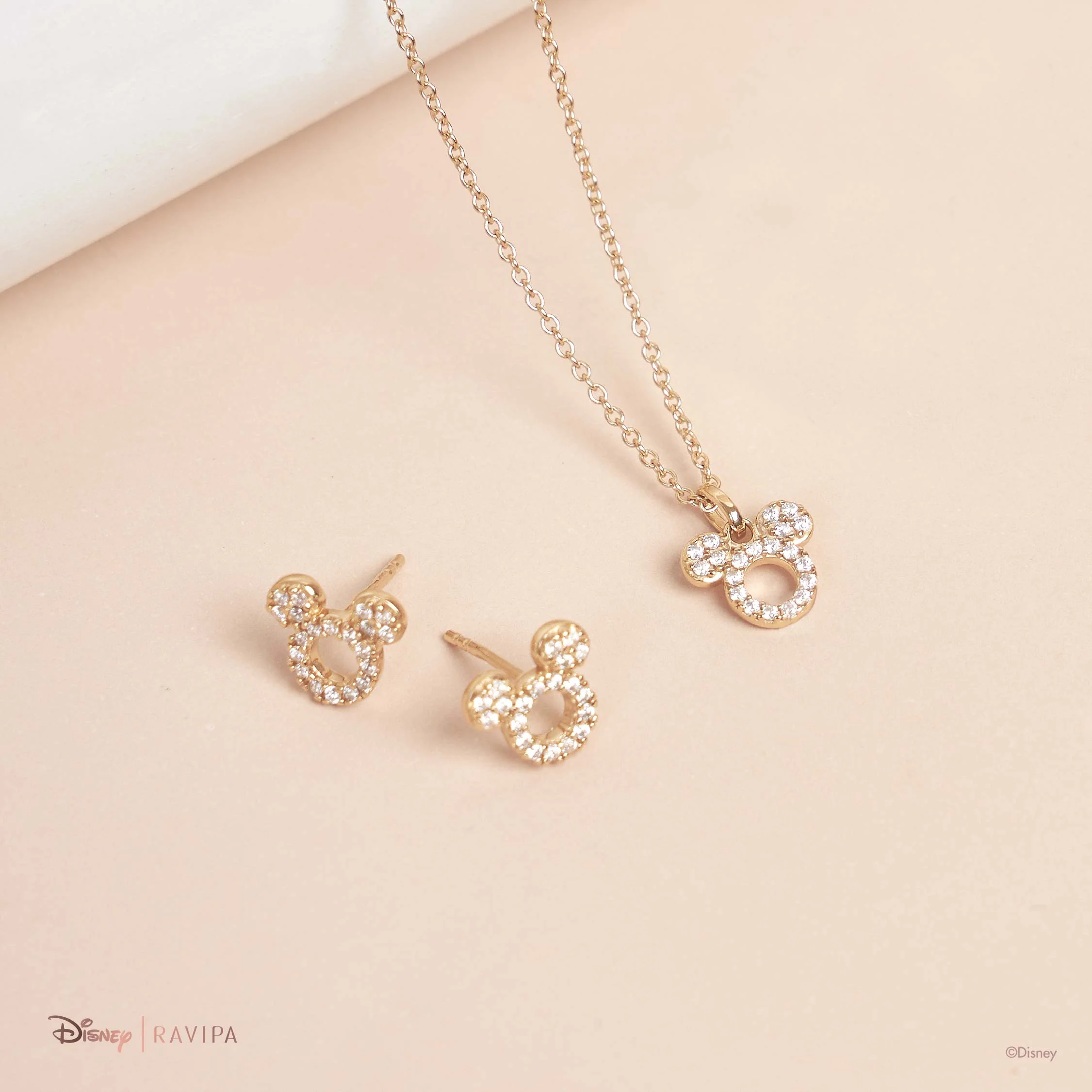 Mickey Mouse Gold Diamond Studs - Image 3