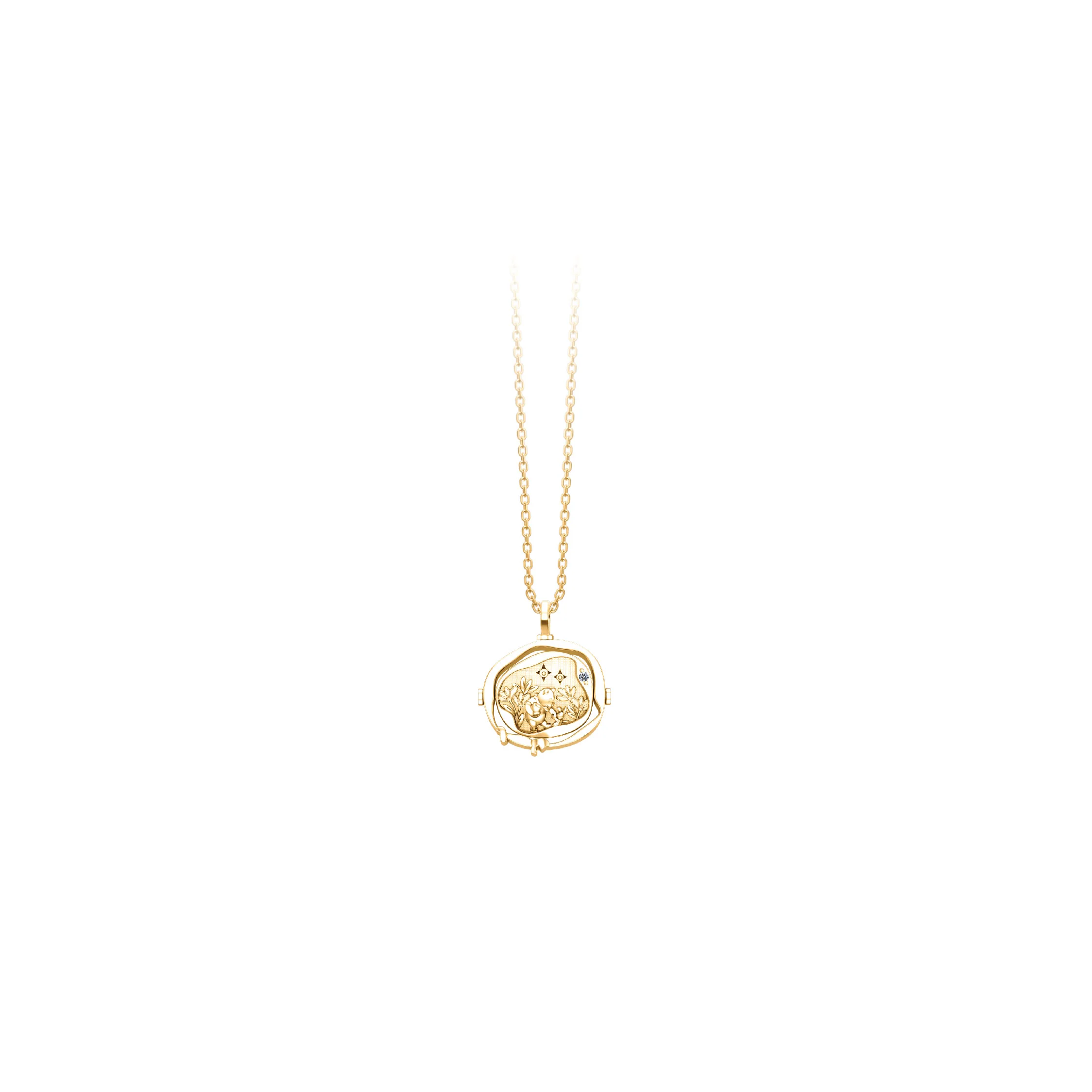 Winnie The Pooh and Piglet Spining Coin Gold Necklace