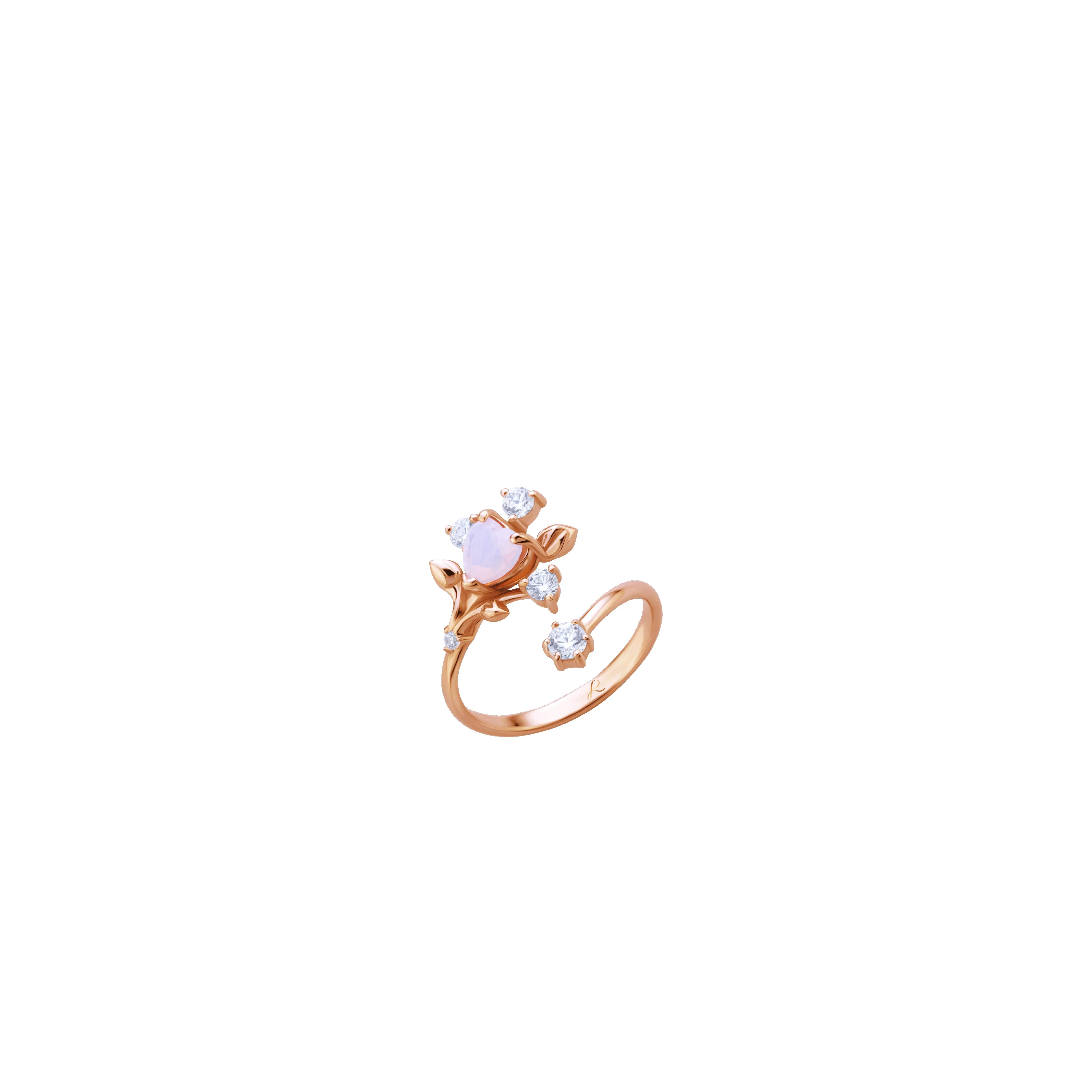 Guanyin Heart Bouquet Pink Gold Ring