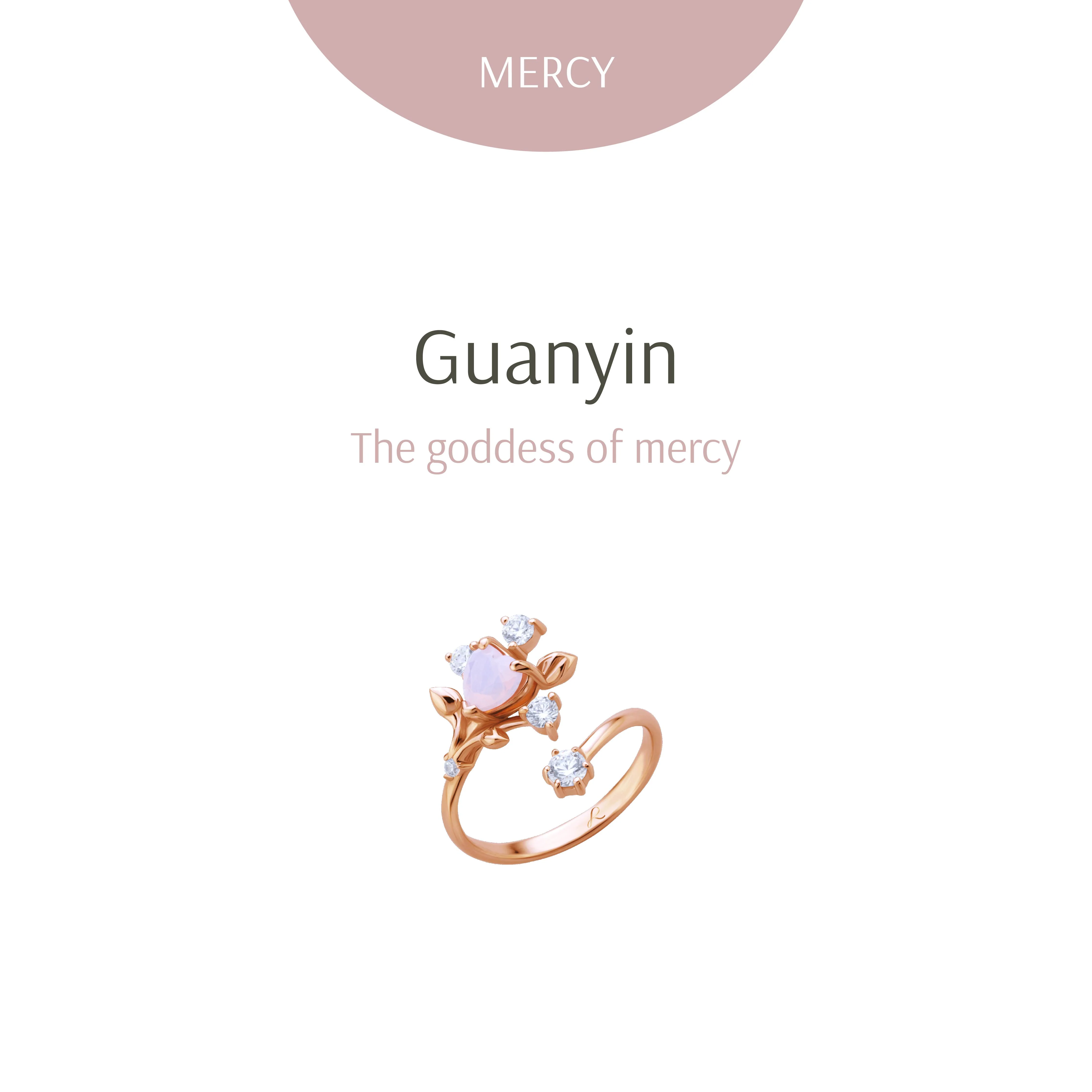 Guanyin Heart Bouquet Pink Gold Ring - Image 2