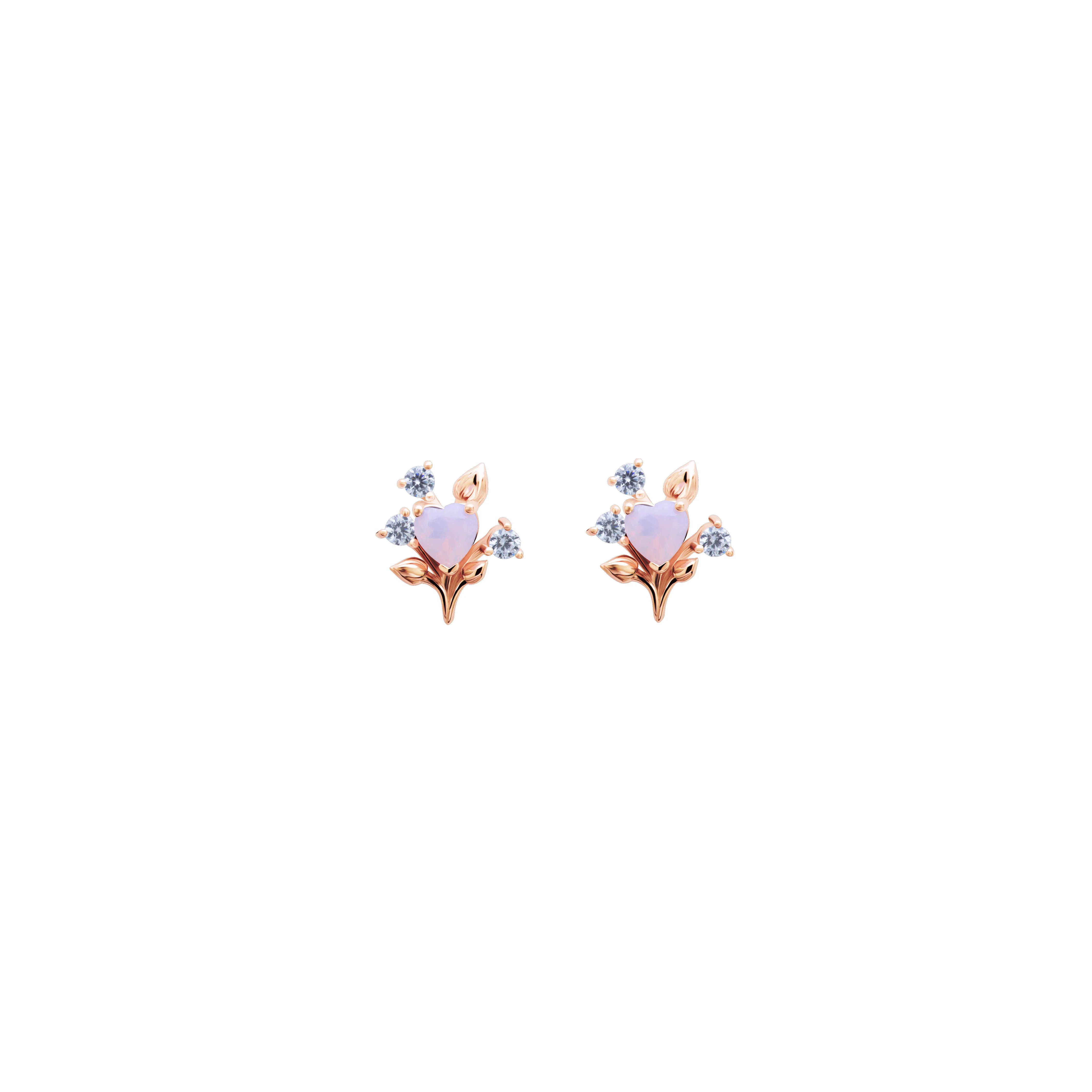 Guanyin Heart Bouquet Pink Gold Studs
