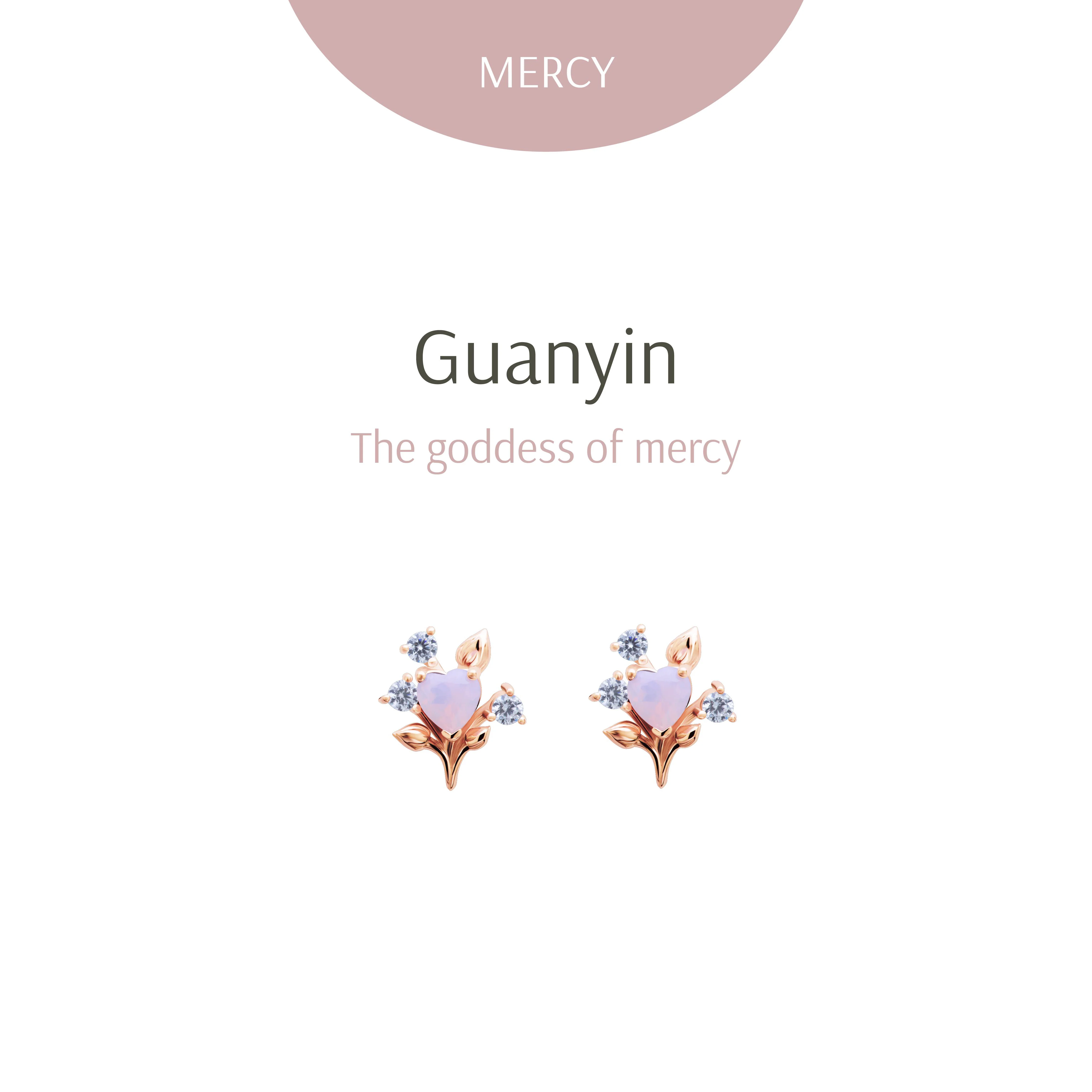 Guanyin Heart Bouquet Pink Gold Studs - Image 2