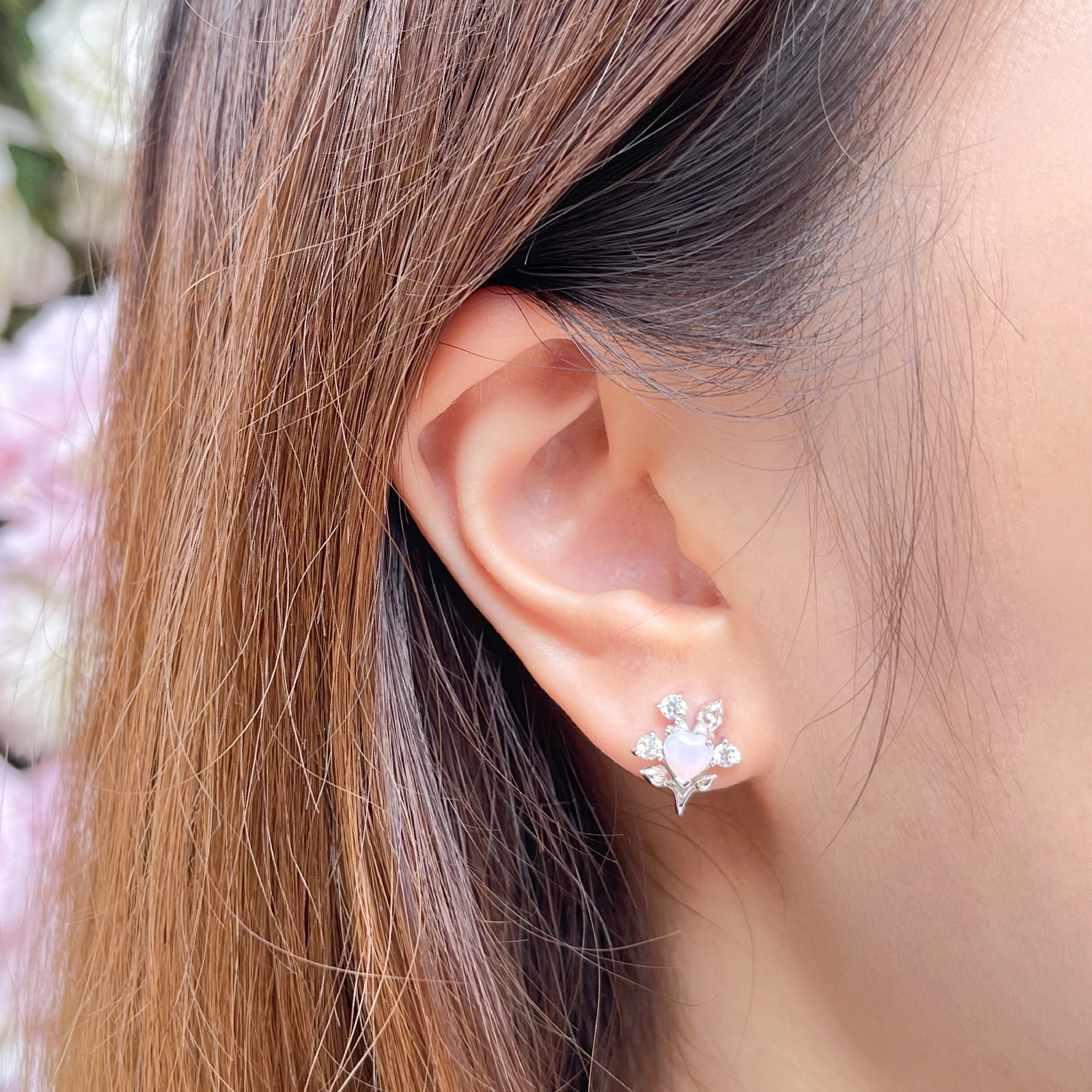 Guanyin Heart Bouquet Pink Gold Studs - Image 3