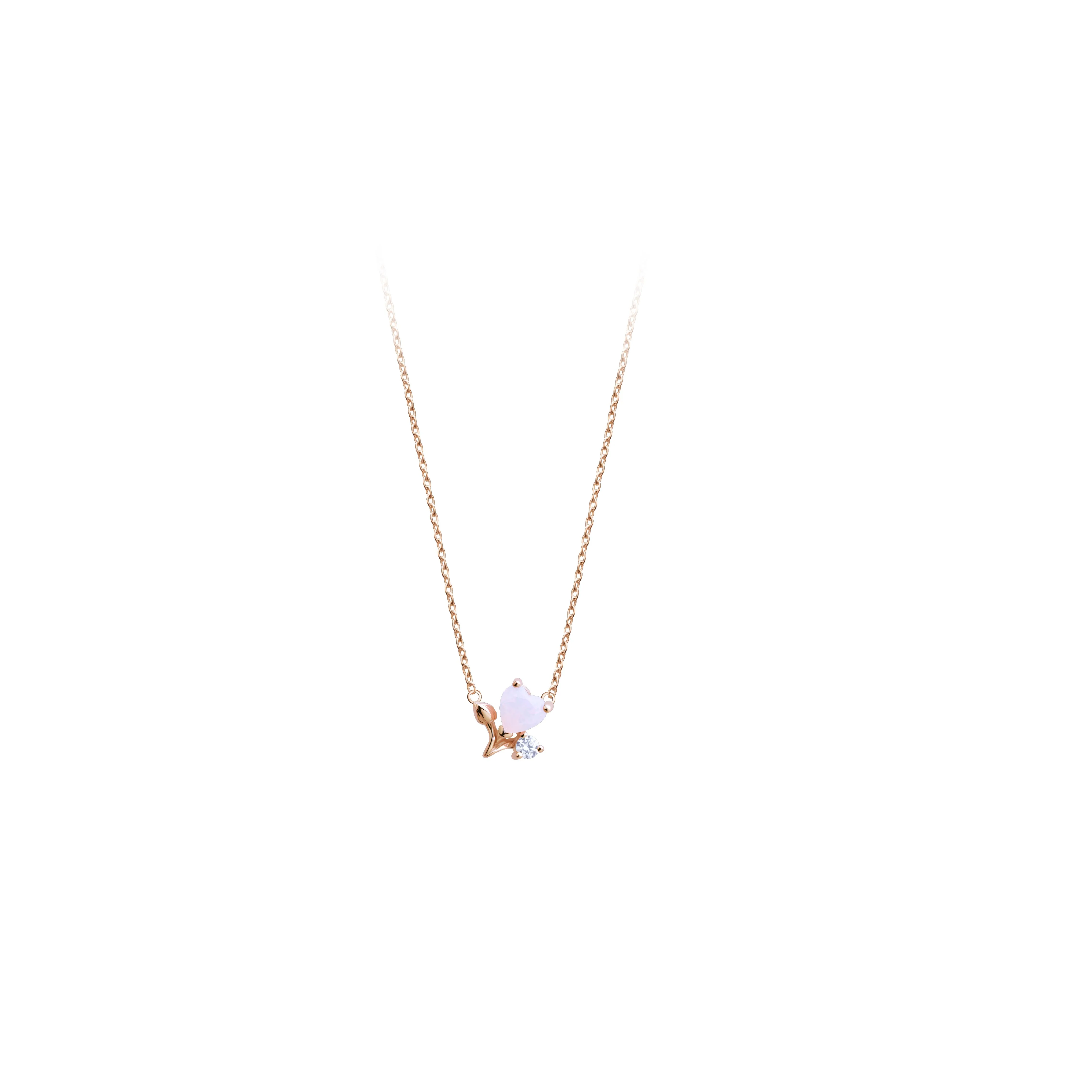 Guanyin Heart Posie Pink Gold Necklace
