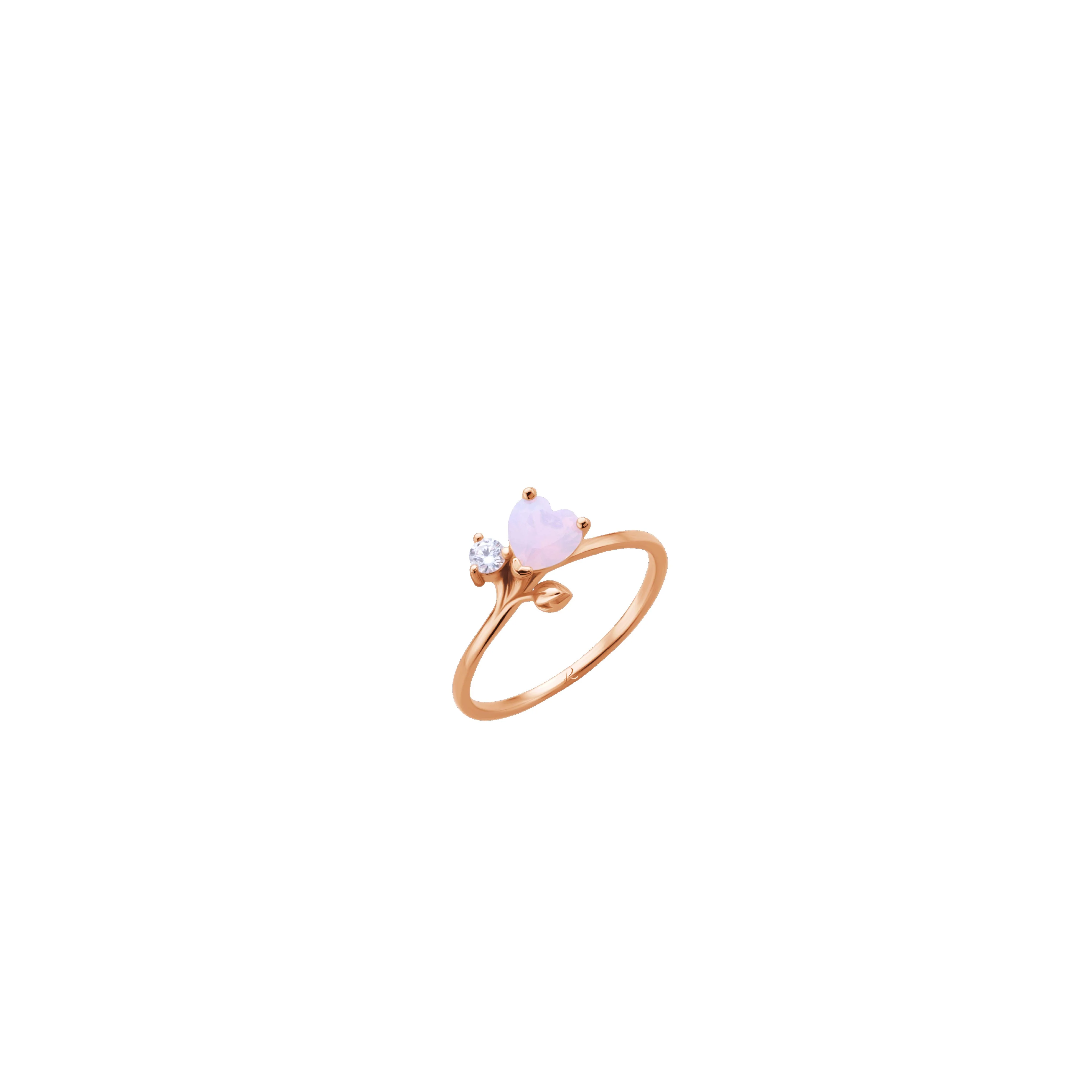 Guanyin Heart Posie Pink Gold Ring