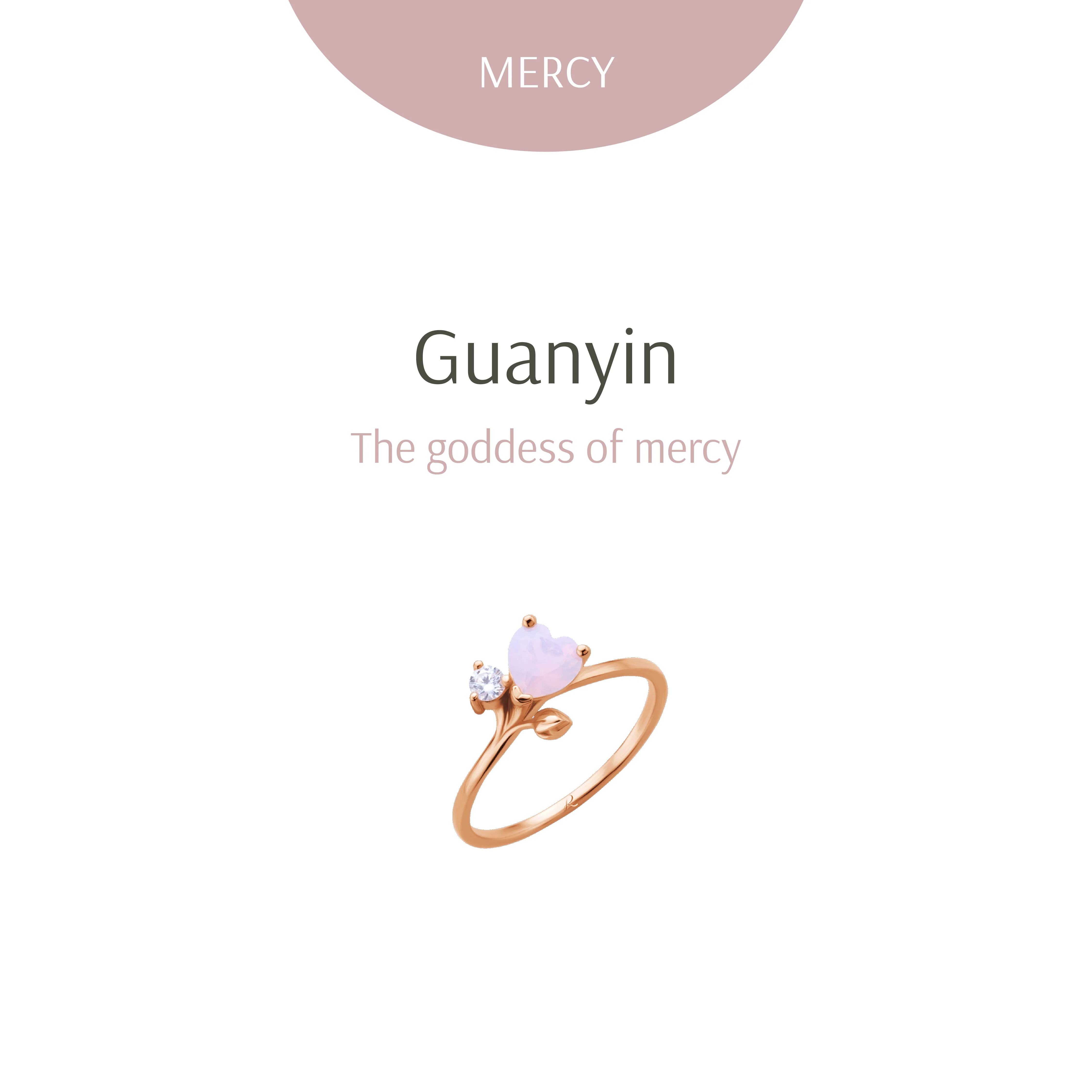 Guanyin Heart Posie Pink Gold Ring - Image 2