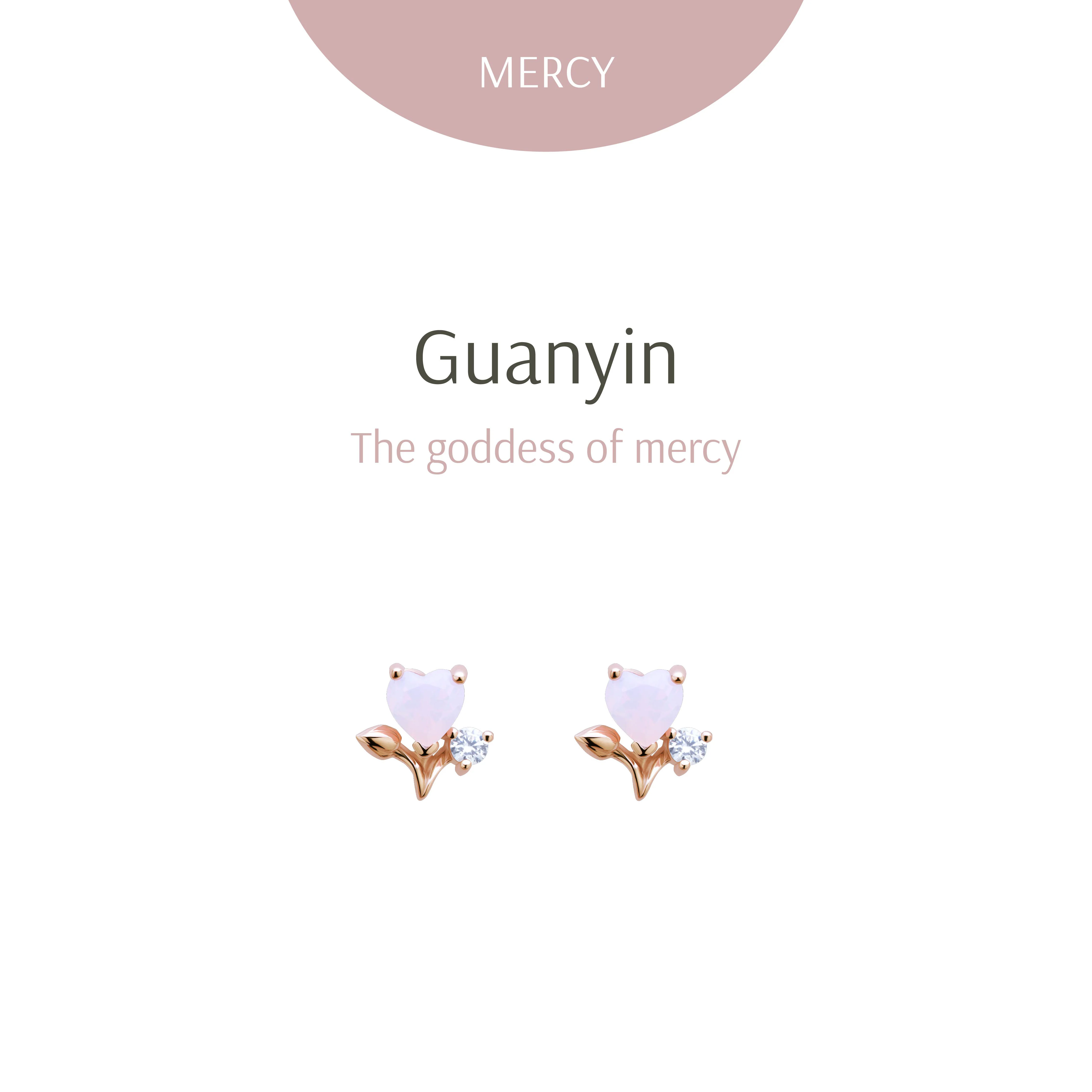 Guanyin Heart Posie Pink Gold Studs - Image 2