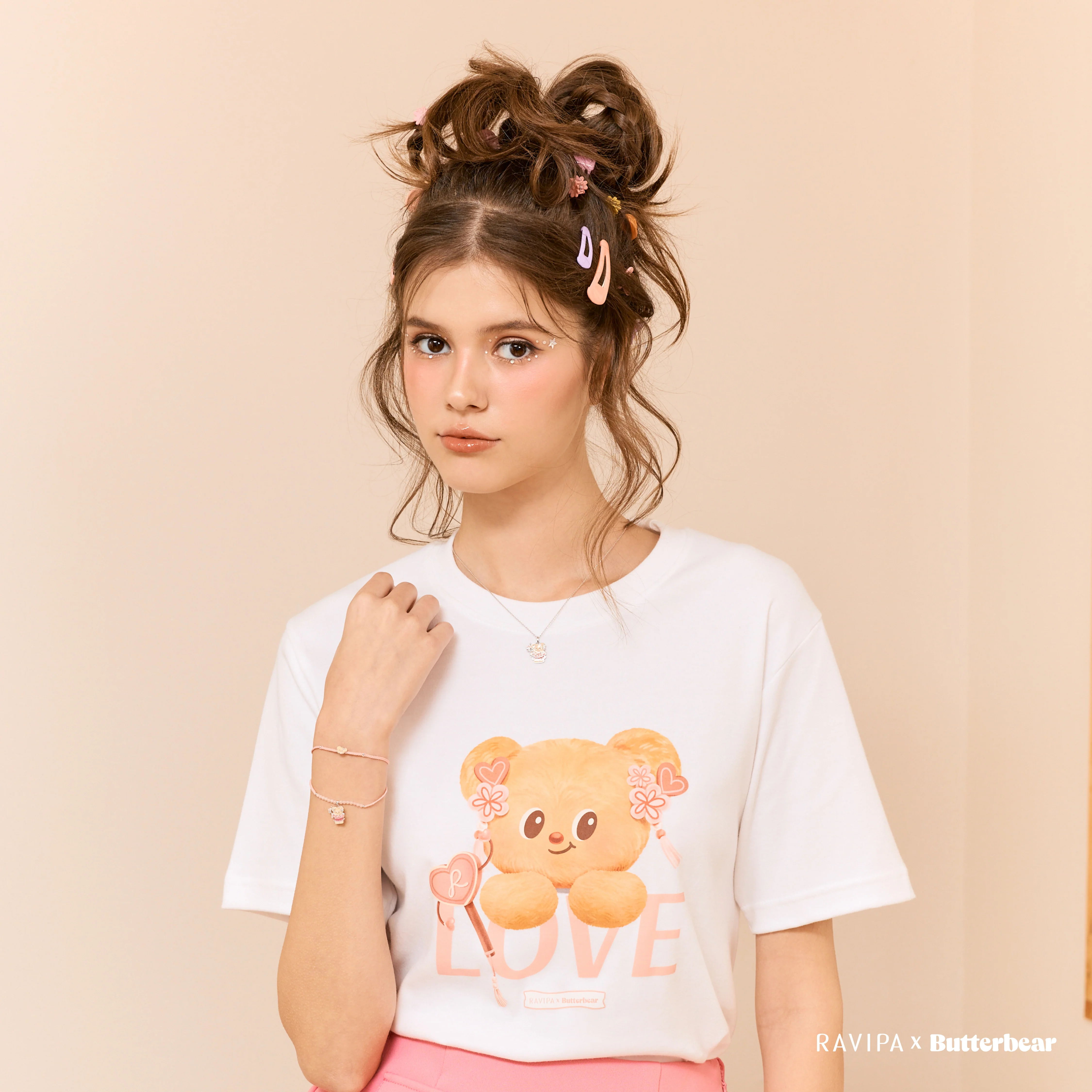 Butterbear Pinky-Heart White Tees - Image 2
