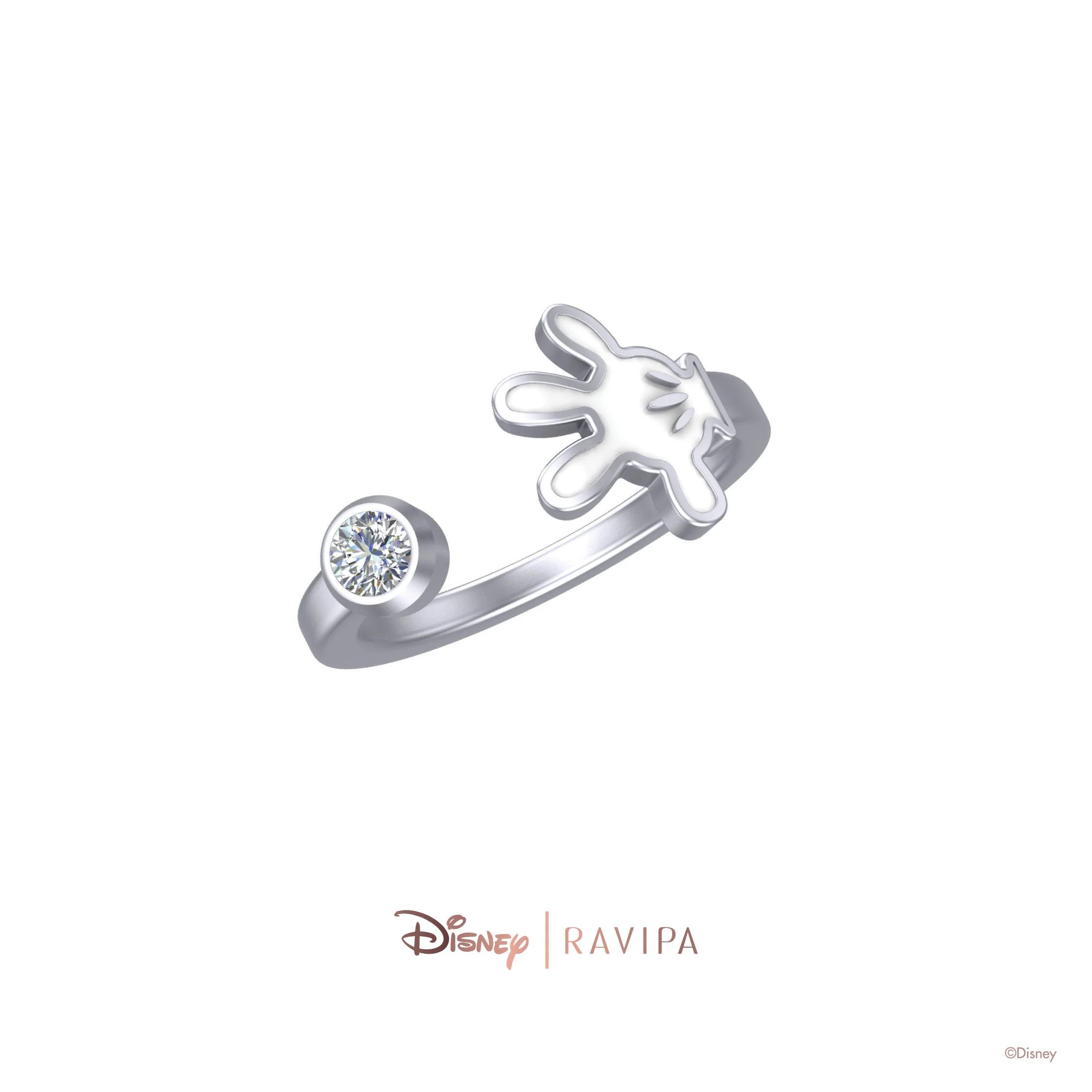 Mickey Mouse Hand Silver Diamond Ring - Image 2
