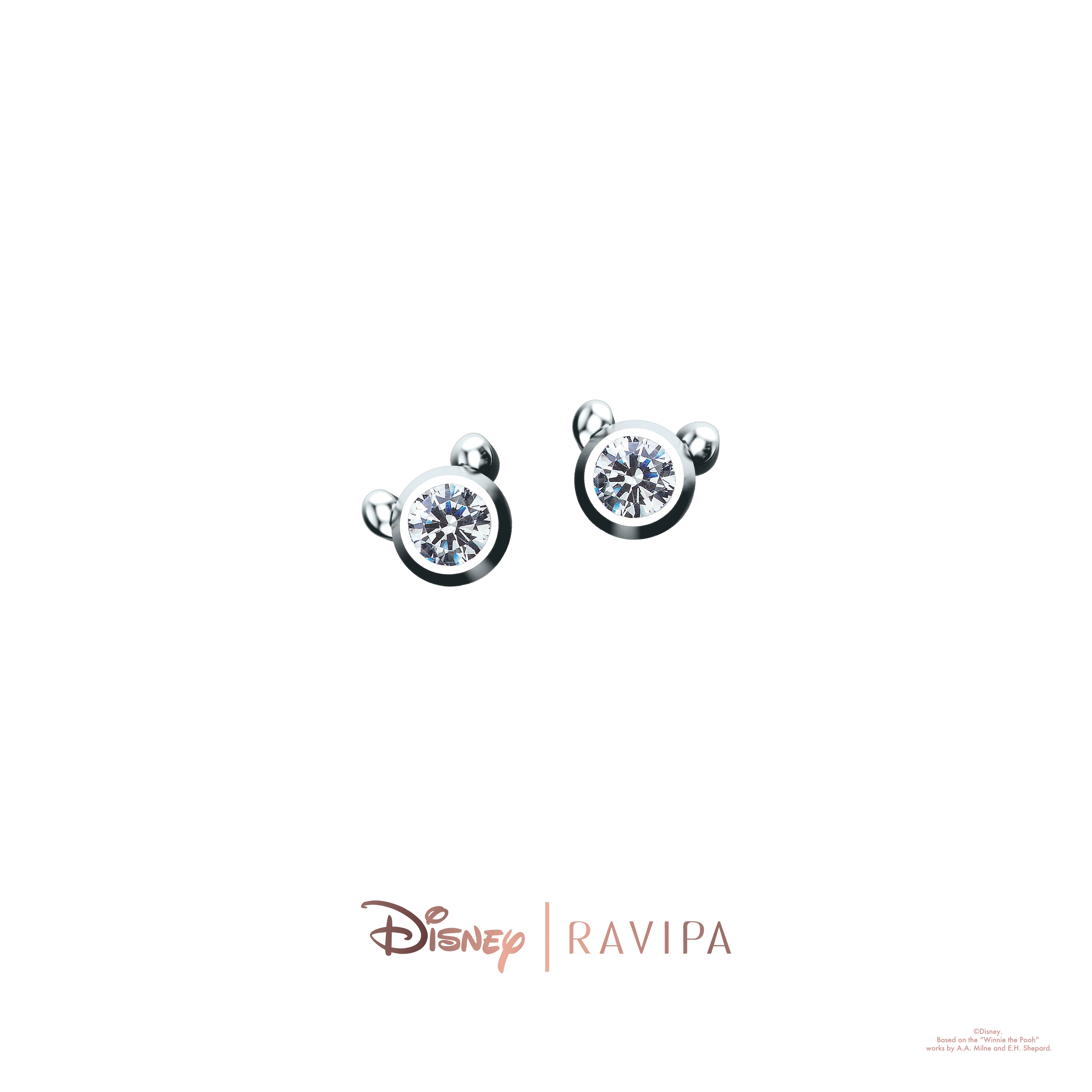 Winnie The Pooh Silver Diamond Studs - Image 2
