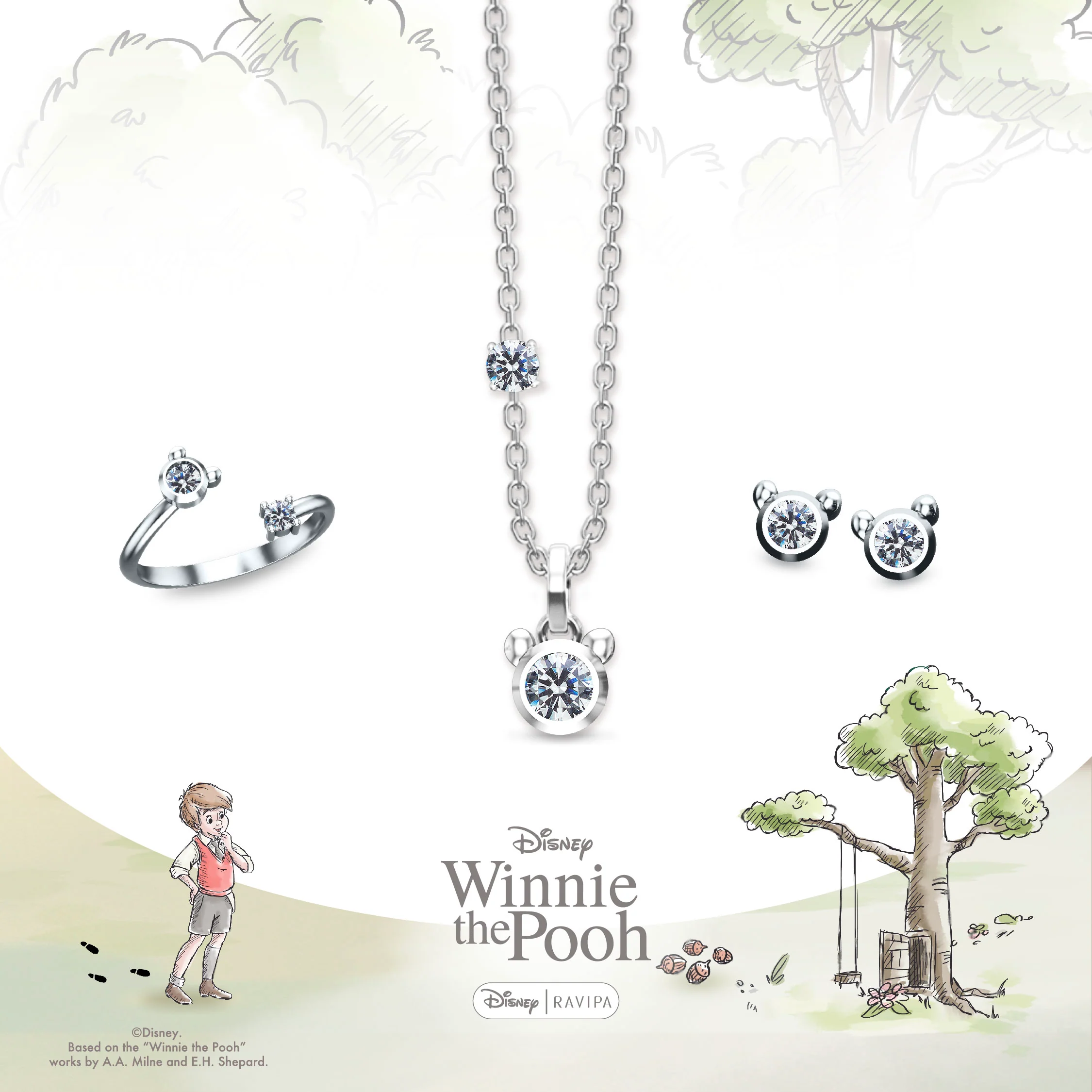 Winnie The Pooh Silver Diamond Necklace - Image 3