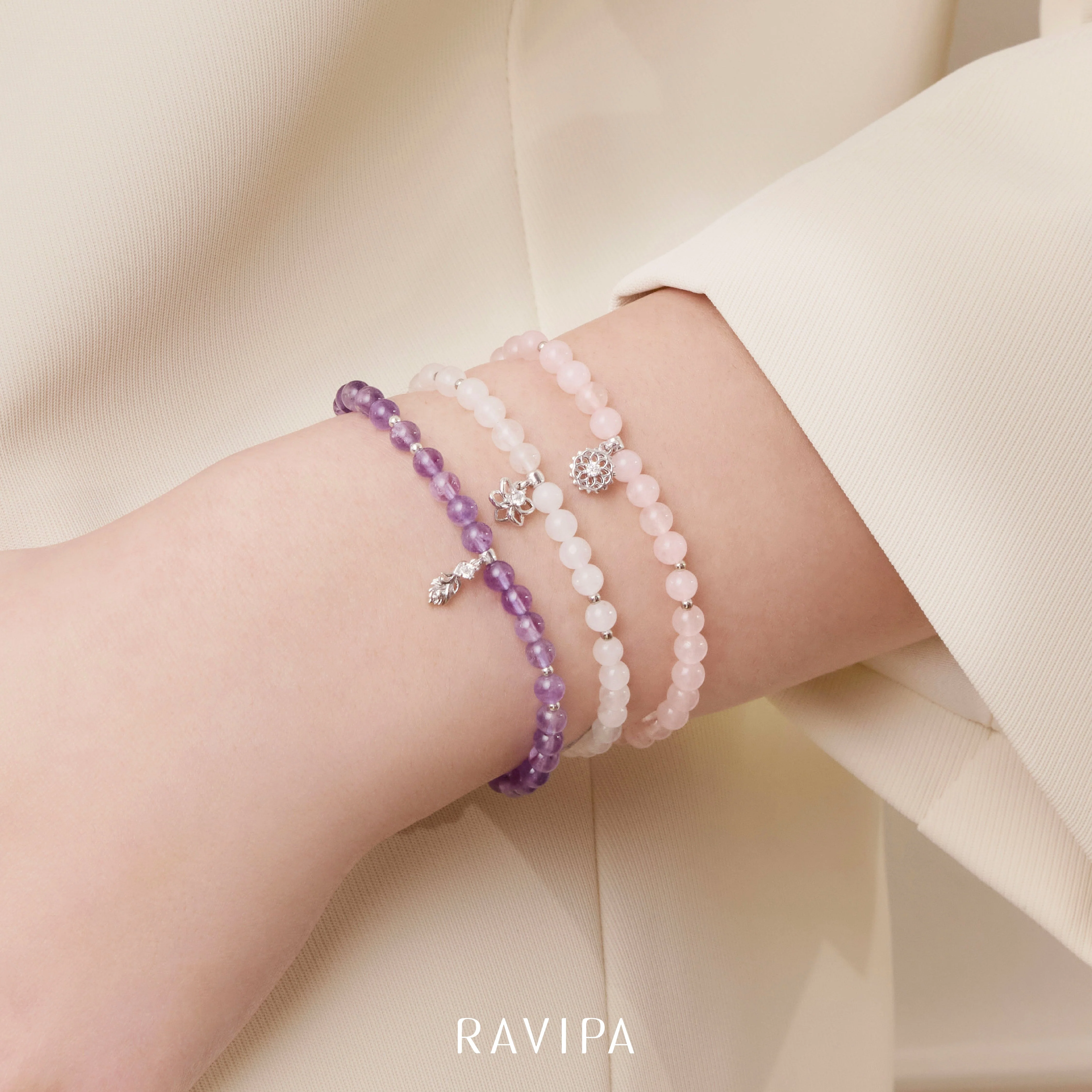Trimurti Rose Quartz All-around Bracelet - Image 7