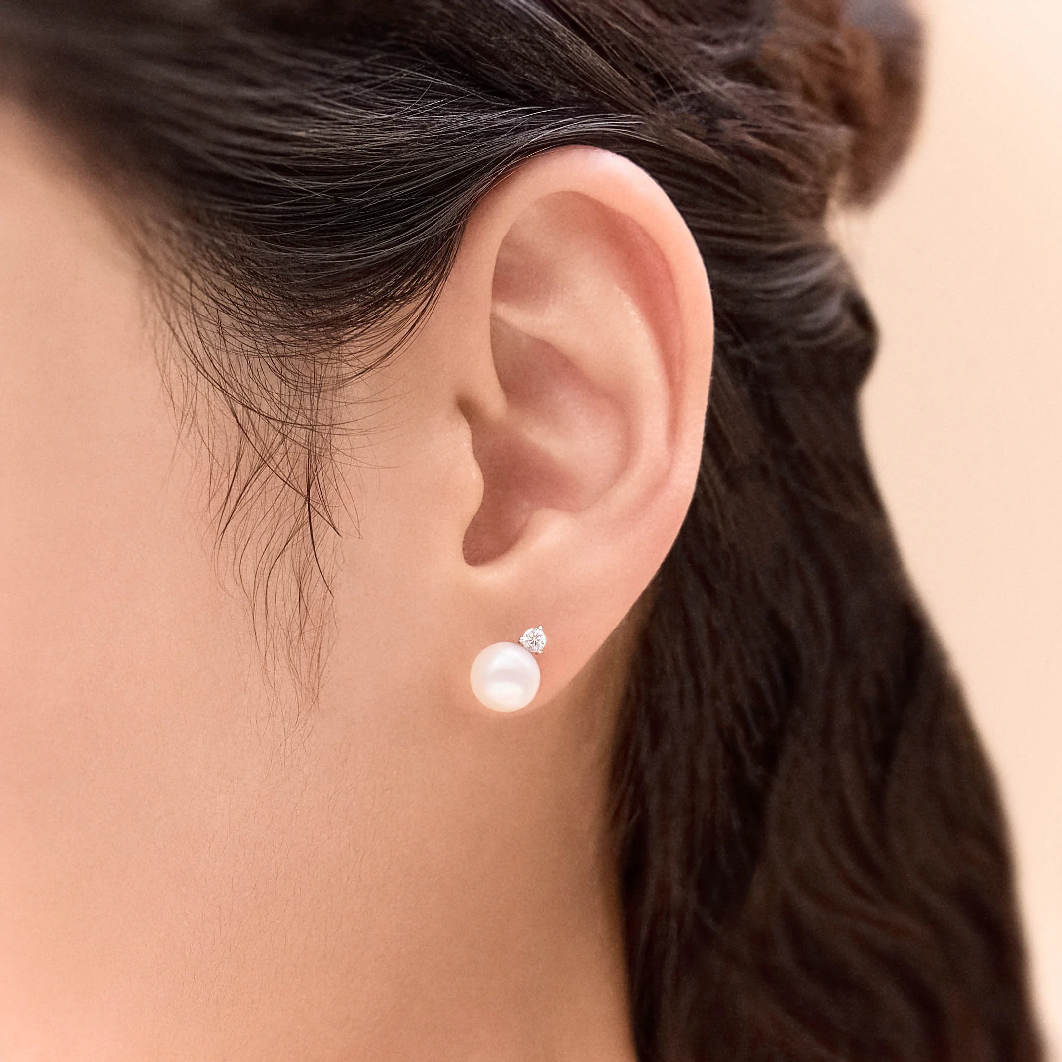 Viva Diamond Moon Grey Pearl Studs - Image 3